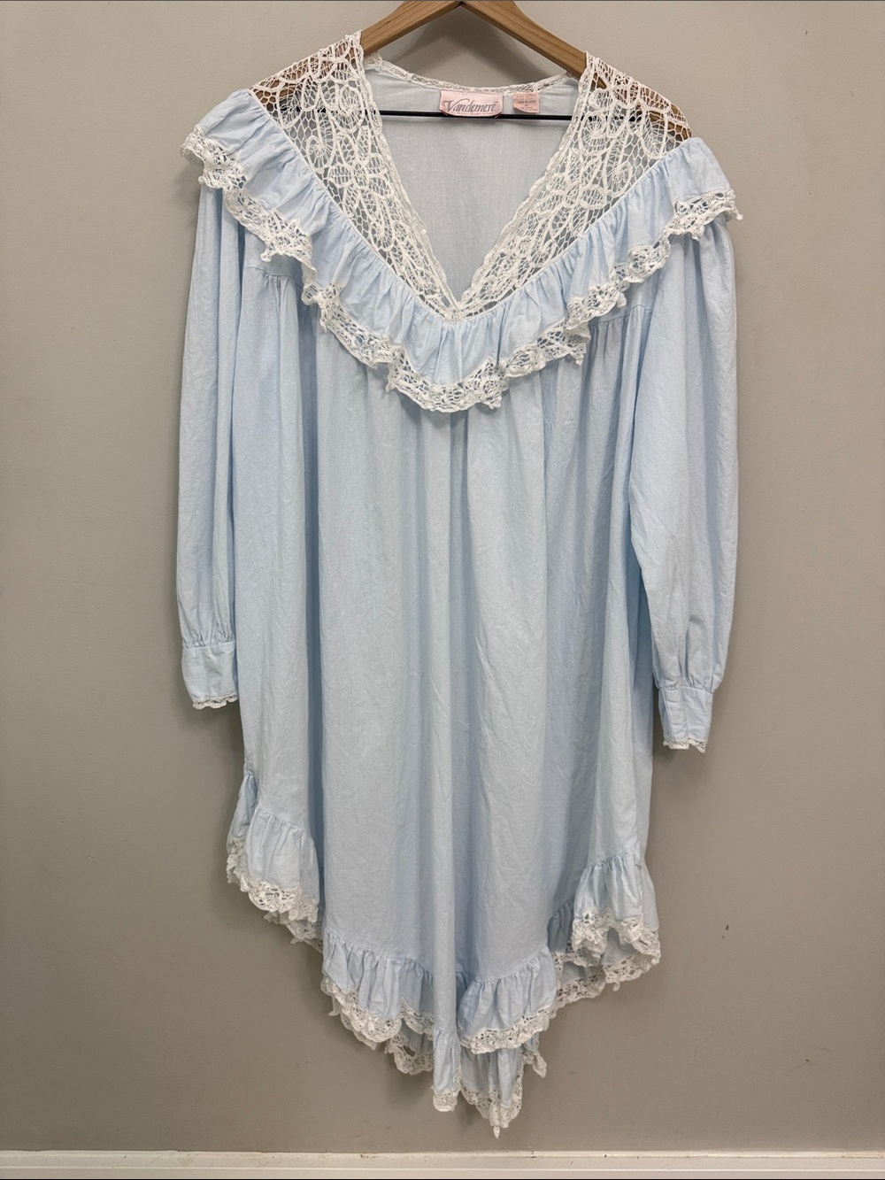 Light Blue Lace-Trim V-Neck Nightgown - Feminine Chemise
